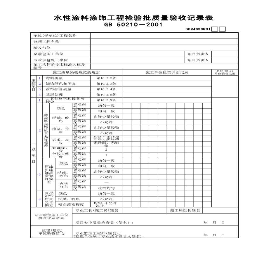 某水性涂料涂饰工程检验批质量验收记录表-图一