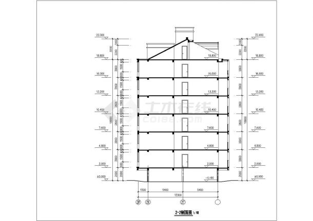 3800平米6层框混结构住宅楼平立剖面设计CAD图纸（含阁楼和车库层）-图一
