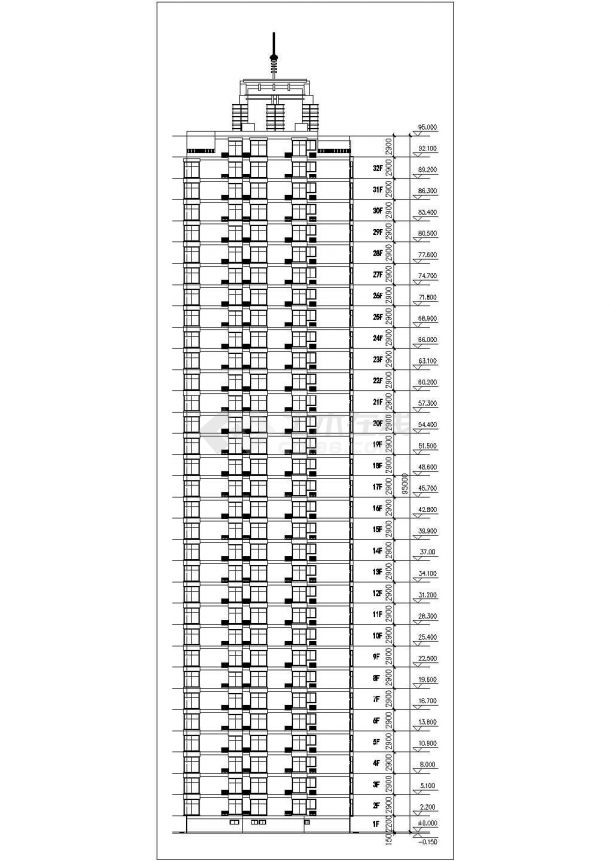 2.4万平米左右32+1层剪力墙结构住宅楼平立剖面设计CAD图纸-图一