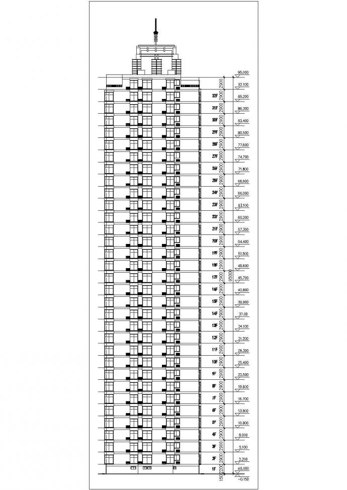 2.4万平米左右32+1层剪力墙结构住宅楼平立剖面设计CAD图纸_图1