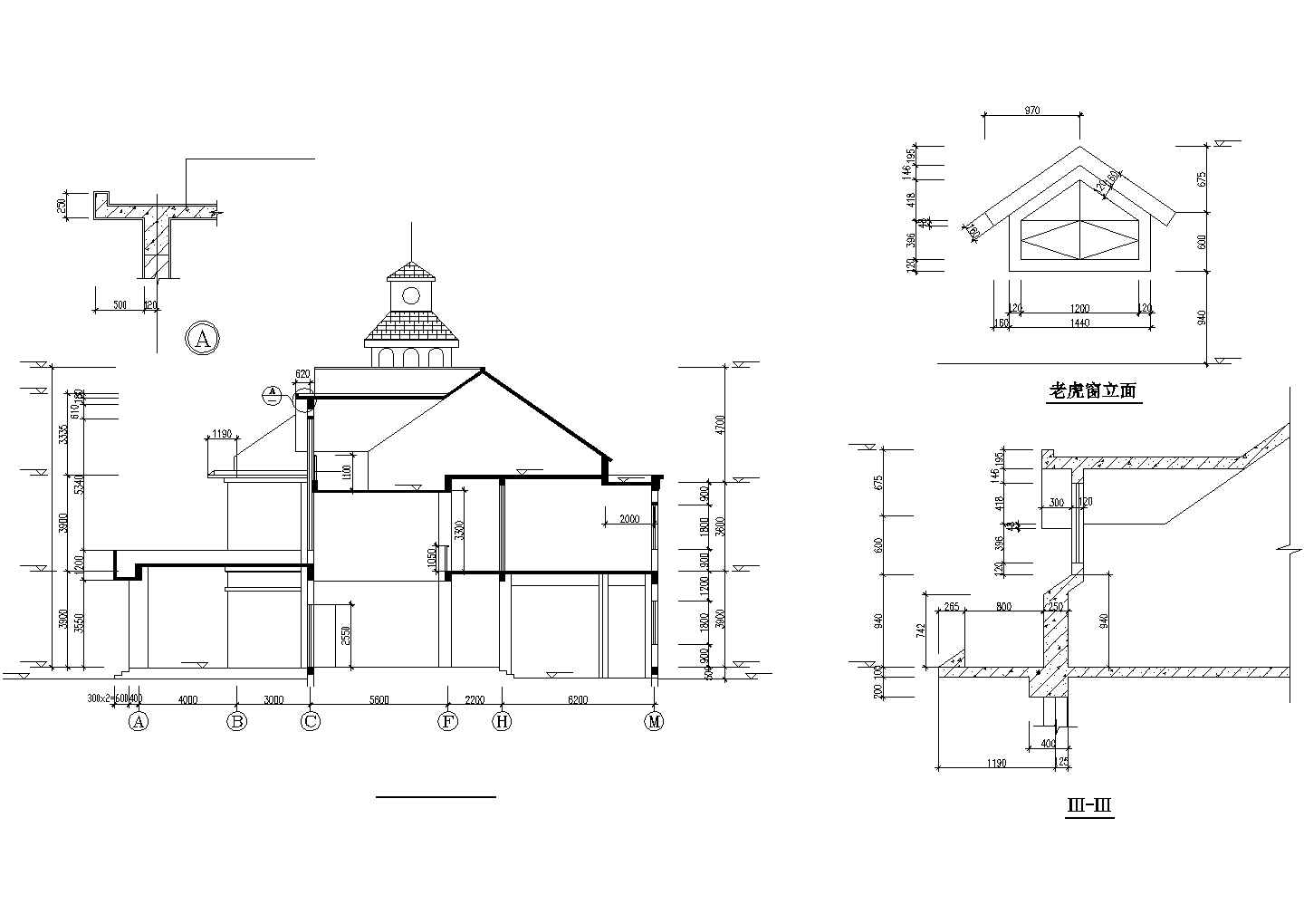 1000平米2层框架结构休闲会馆建筑设计CAD图纸（含阁楼层）