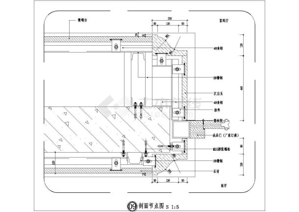 某石材与门套交接节点图CAD施工构造图纸-图一