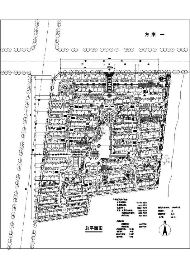 某民居小区建筑环境绿化平面规划方案设计施工CAD图纸-图一