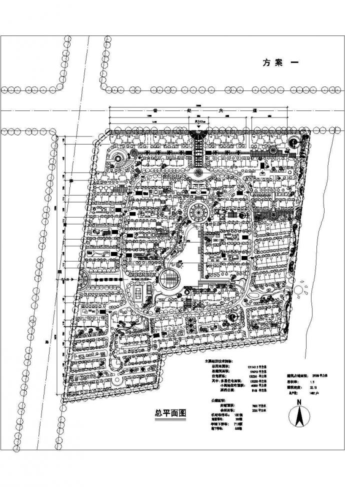某民居小区建筑环境绿化平面规划方案设计施工CAD图纸_图1