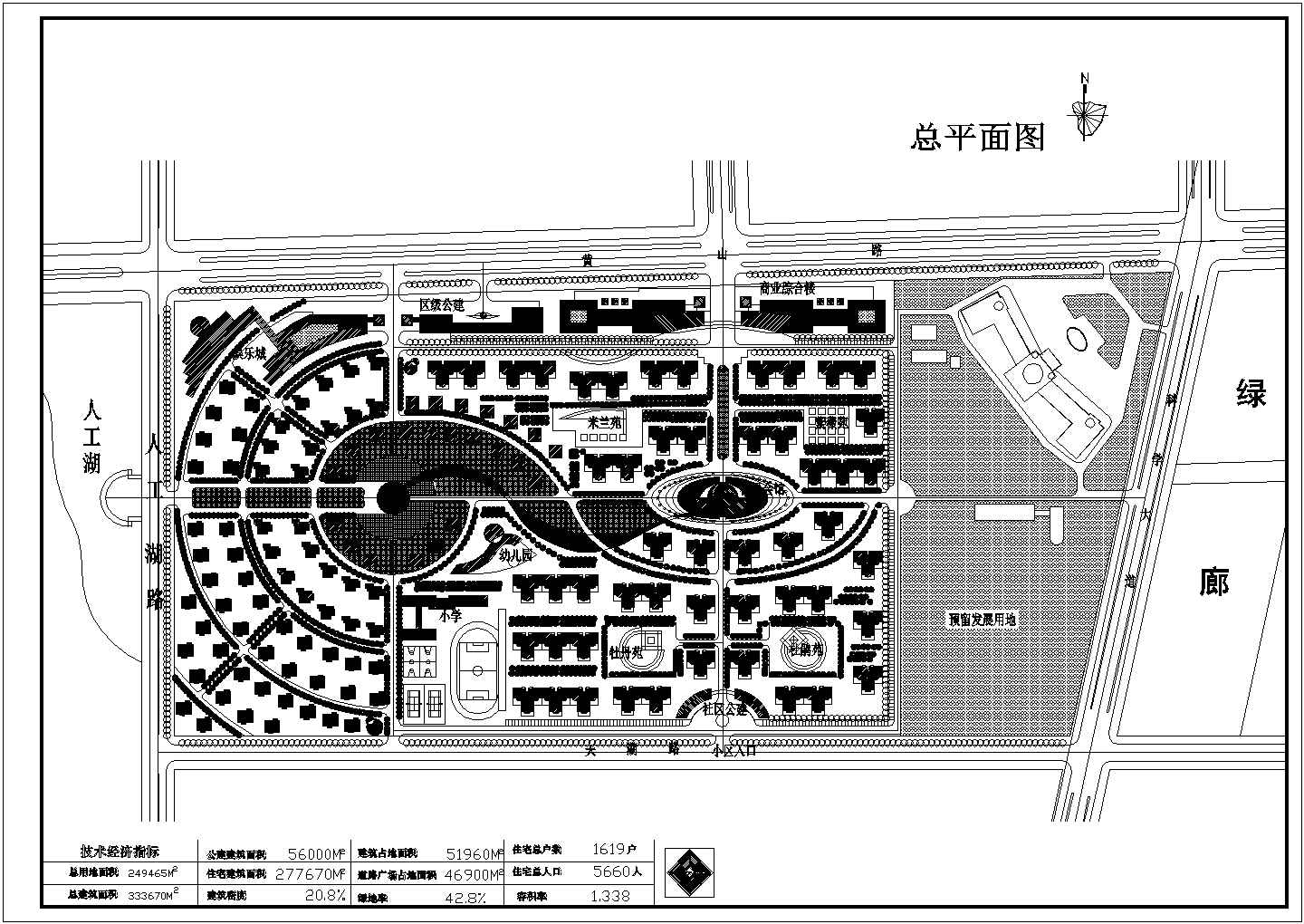 某民居小区建筑绿化景观总体平面规划方案设计施工CAD图纸