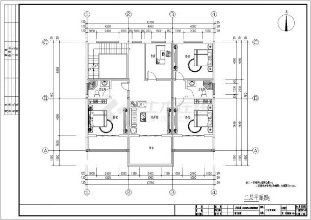 达州二层钢框架别墅建筑设计全套施工cad图-图二