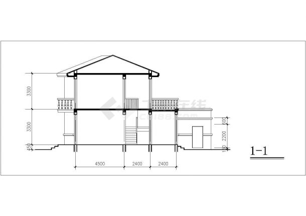 西安市万锦山庄小区2层砖混结构双拼式别墅楼建筑设计CAD图纸-图一