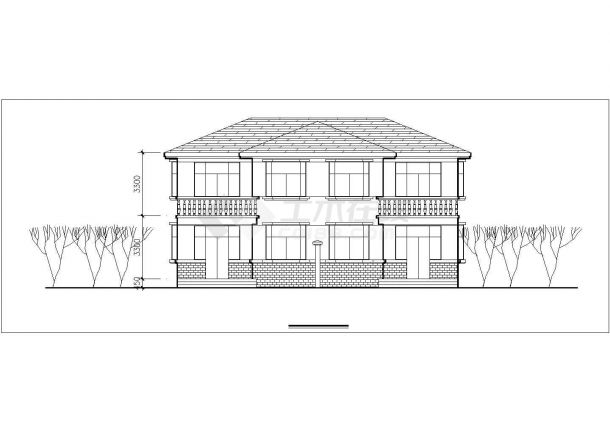 西安市万锦山庄小区2层砖混结构双拼式别墅楼建筑设计CAD图纸-图二