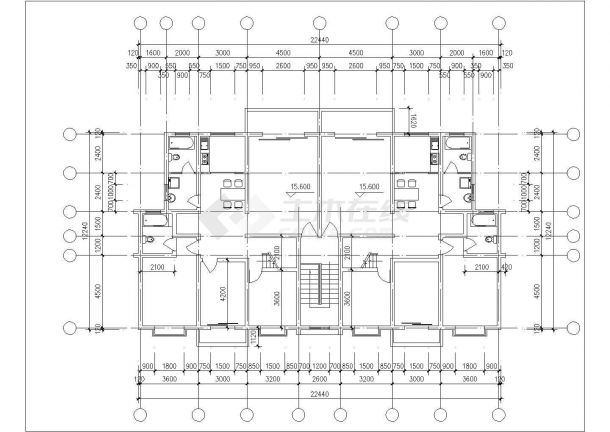沈阳市体育学院家属院6层砖混结构住宅楼局部平面设计CAD图纸-图二