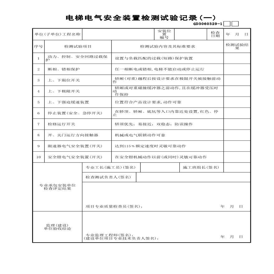 电梯电气安全装置检测试验记录(1)-图一