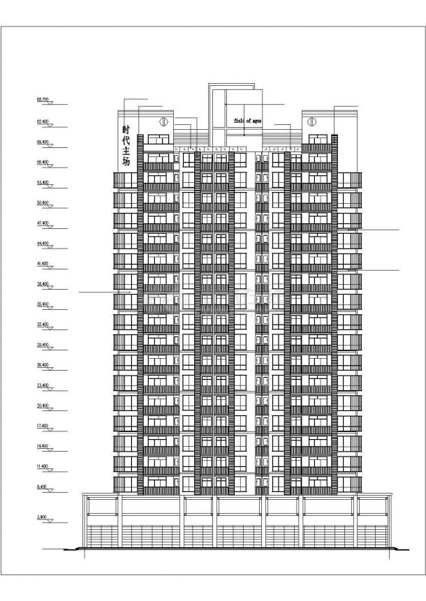 福州东苑小区19层框架结构商住楼建筑设计CAD图纸（1-2层商用/地下层）-图一