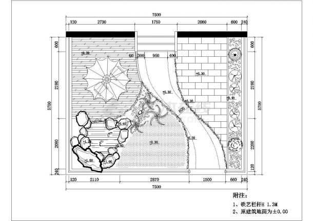 江南春城小区屋顶花园设计cad施工图纸-图一