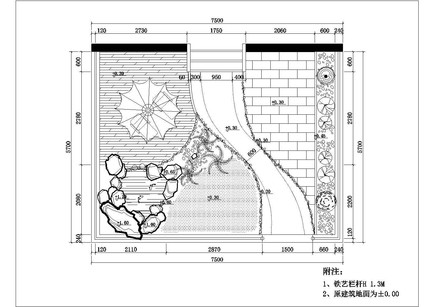 江南春城小区屋顶花园设计cad施工图纸