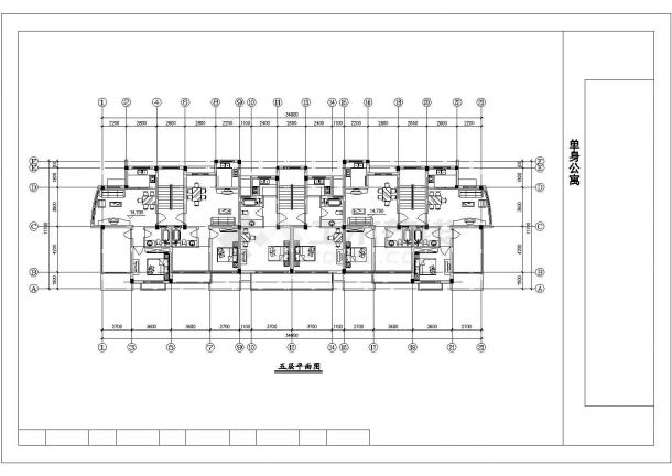 2800平米五层砖混公寓楼平立面设计CAD图纸（含架空层/2套方案）-图二
