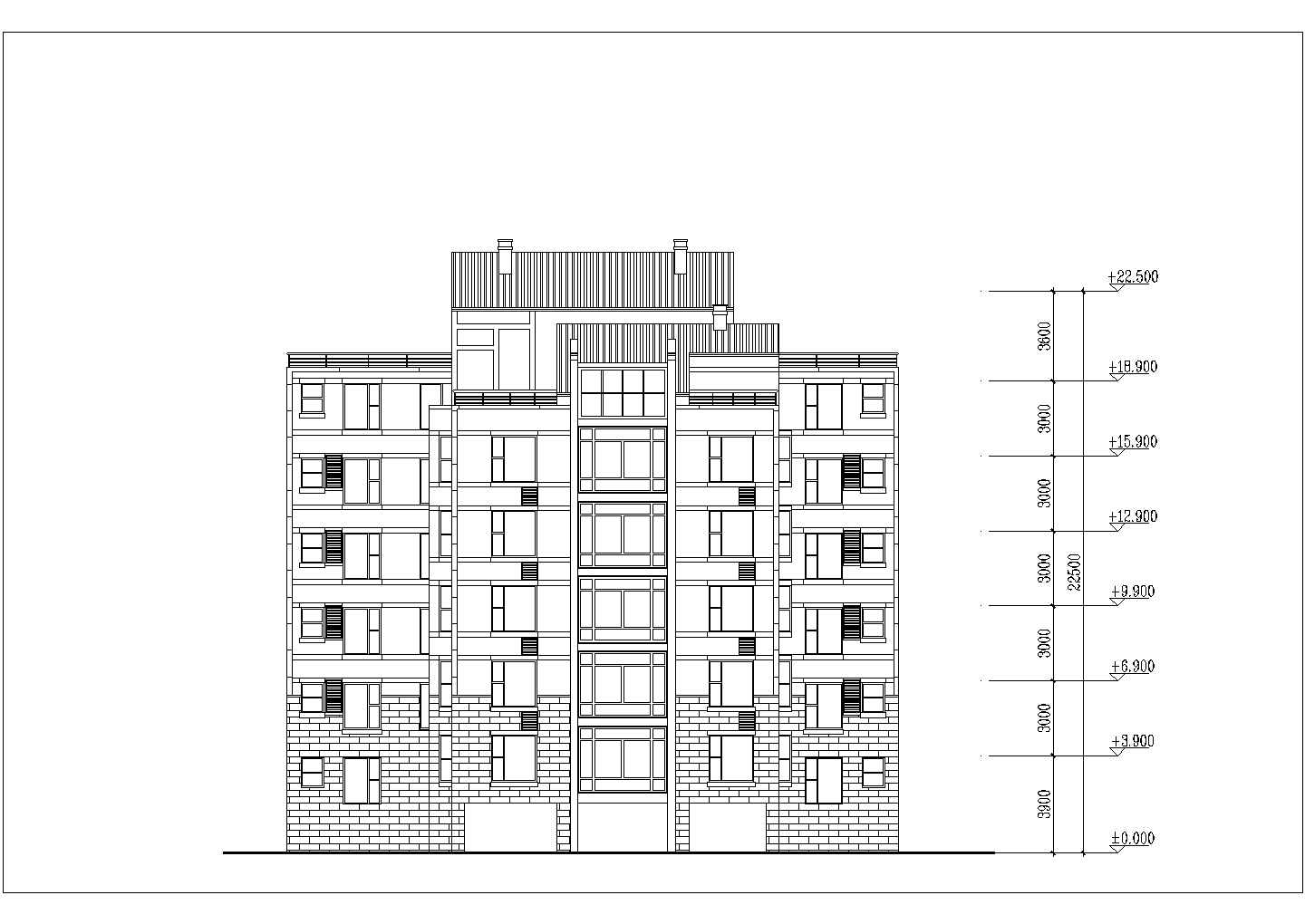经典6层砖混结构民居住宅楼立剖面设计CAD图纸（底层商用）