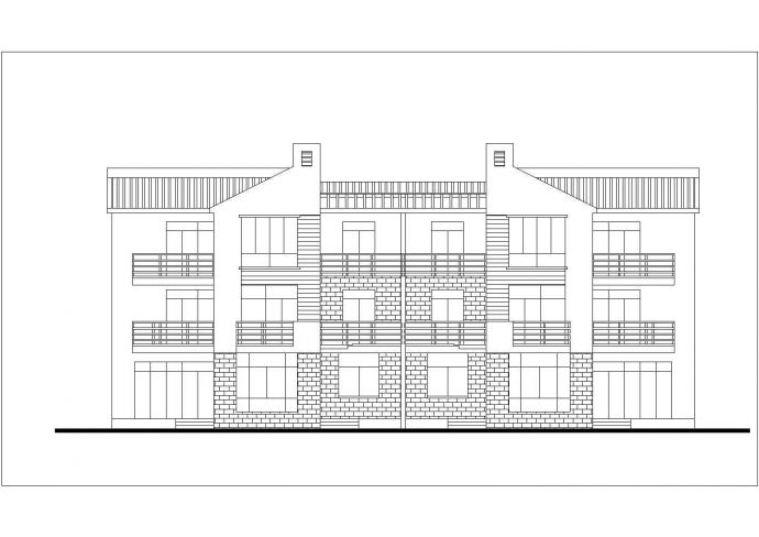 某小区370平米3层框混结构双拼别墅平立剖面设计CAD图纸_图1
