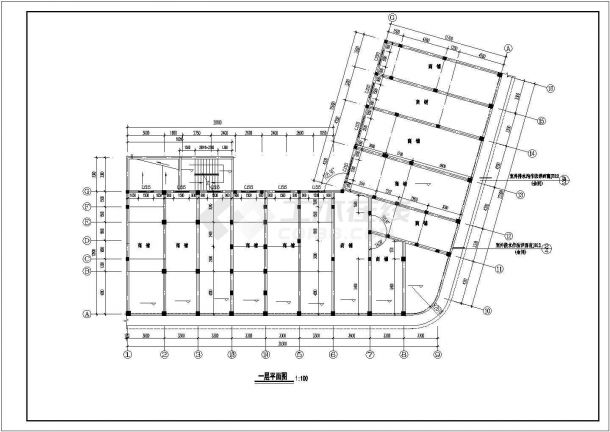 3800平米6+1层框混结构商住楼建筑设计CAD图纸（底层沿街商铺）-图一