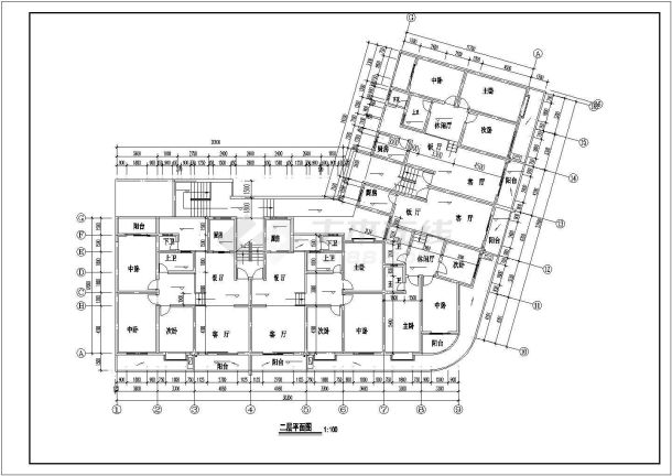 3800平米6+1层框混结构商住楼建筑设计CAD图纸（底层沿街商铺）-图二