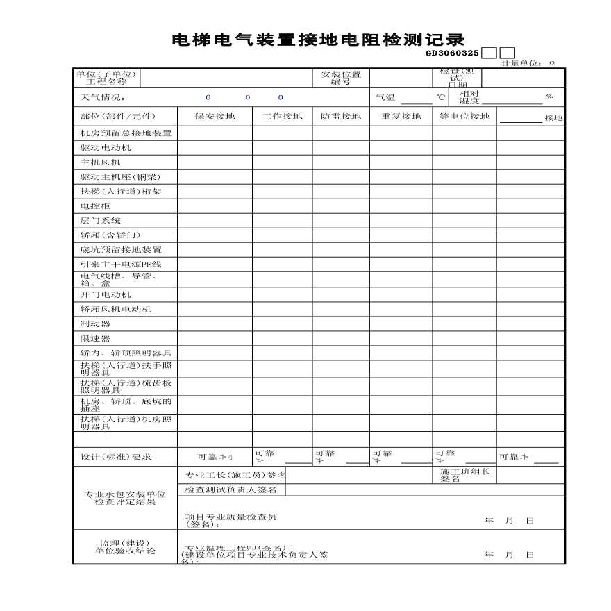 某杂物电梯电气装置接地电阻检测记录-图一