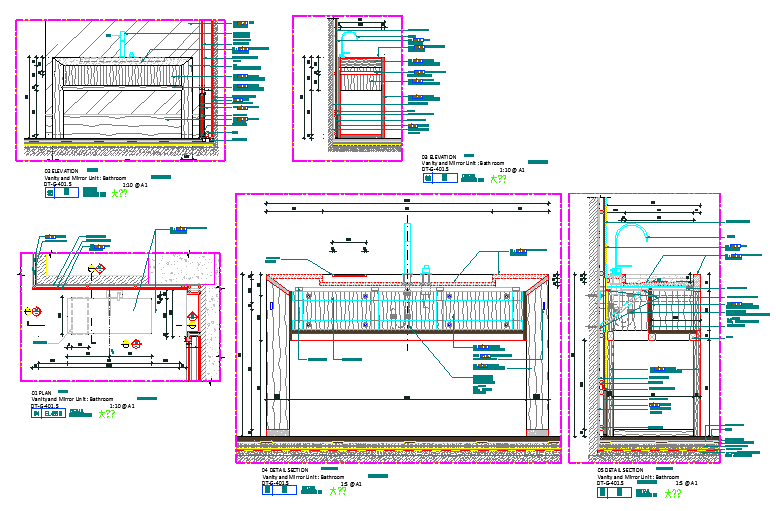 某卫生间CAD节点剖面施工设计图