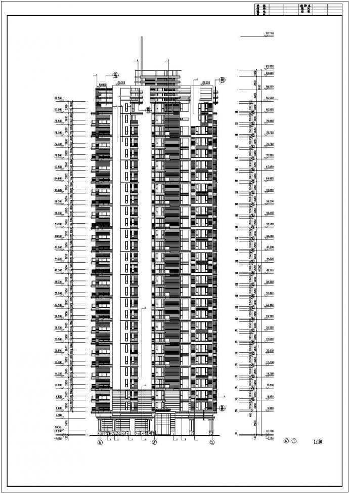 汕头市月锦花园小区28+1层剪力墙结构住宅楼立剖面设计CAD图纸_图1