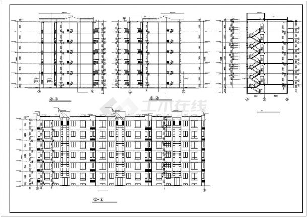 3400平米6层砖混结构住宅楼平立剖面设计CAD图纸（含地下室层）-图二
