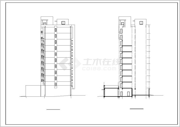 6900平米11层框混结构商住楼平立剖面设计CAD图纸（底层商用）-图二