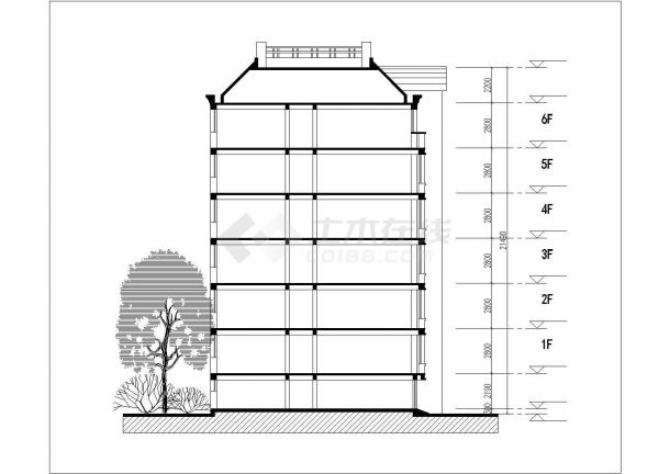 西安市恒顺花园小区6层砖混结构住宅楼平立面设计CAD图纸（每层1010平）-图一
