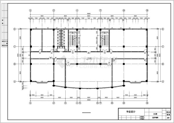 某40mX18m五层框架结构办公楼建筑设计cad全套施工图（含设计说明）-图二