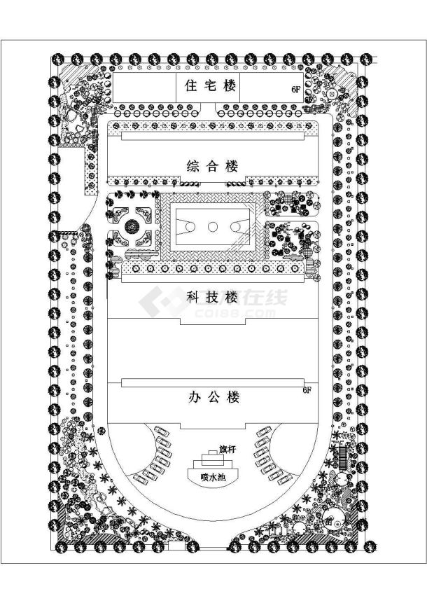 某钢厂园林绿地植物配植CAD构造平面图-图一