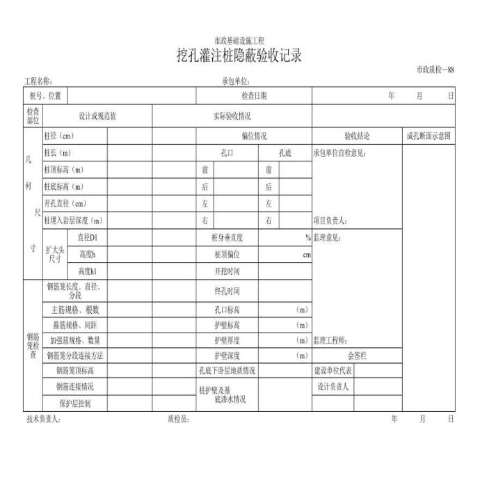 市政基础设施工程挖孔灌注桩隐蔽验收记录_图1