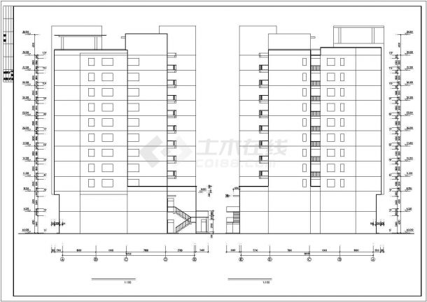 杭州鼎祥花园小区11层框架结构板式商住楼建筑设计CAD图纸（1-2层商用）-图二