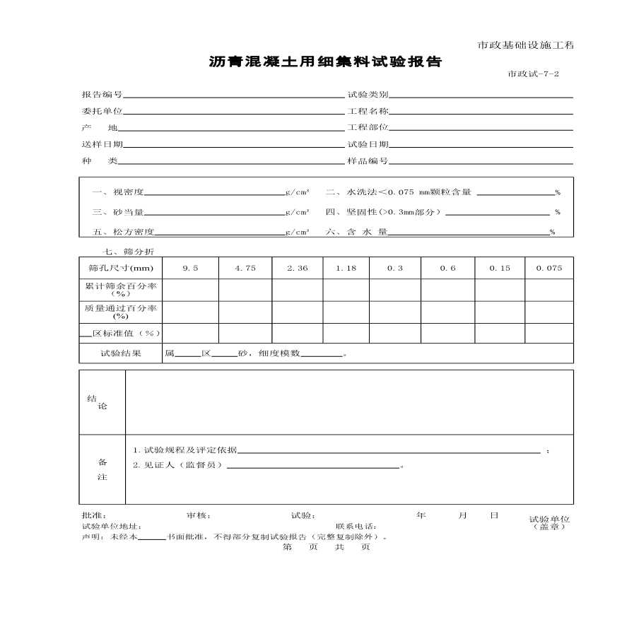 市政基础工程沥青混凝土用细集料试验报告-图一