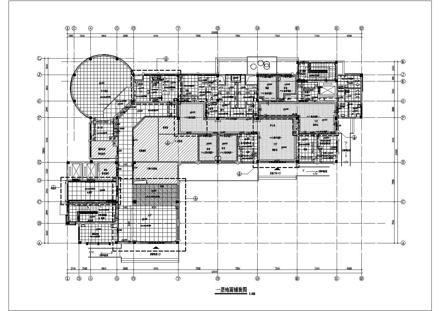 某医院一层地面CAD设计大样完整铺装图