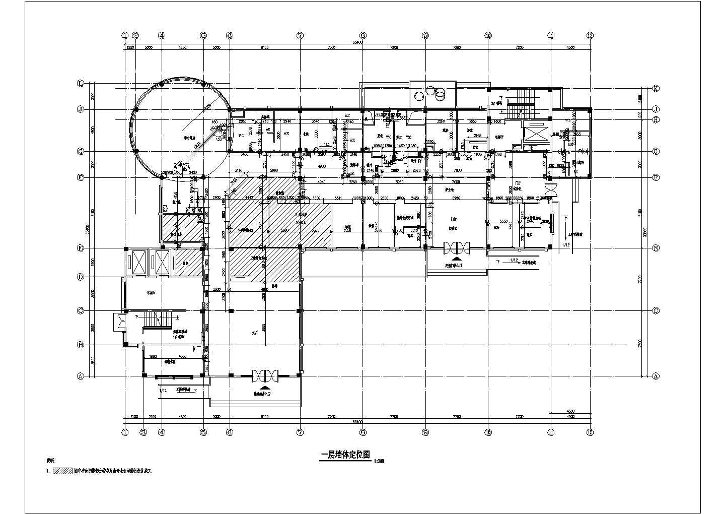 某医院一层墙体CAD完整设计详细定位图