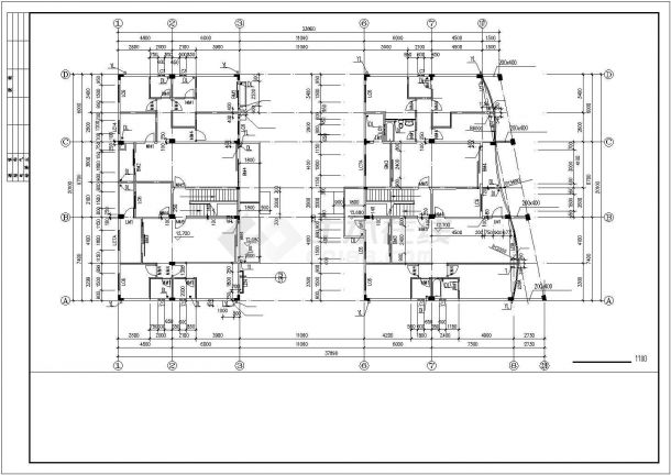 抚顺市某小区2530平4层砖混结构不规则住宅楼建筑设计CAD图纸（含夹层）-图二