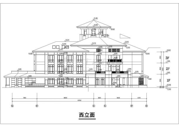 长沙某小区幼儿园2500平米3层框架教学楼平立剖面CAD设计图纸-图一