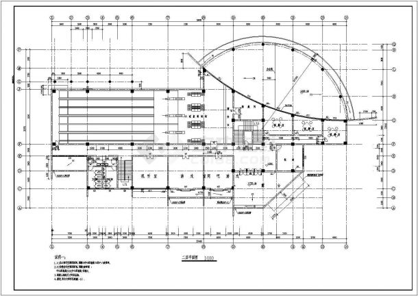 某二层框架结构娱乐中心设计cad全套建筑施工图（甲级院设计）-图二