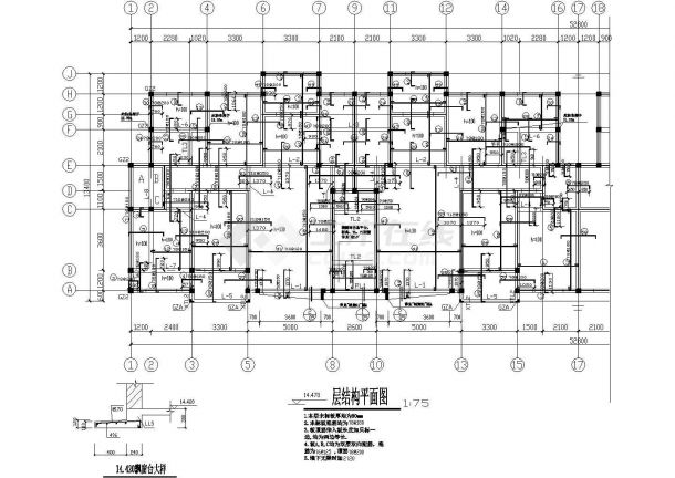 长26.4米 宽12.8米 6层砖混住宅楼结构施工图-图二