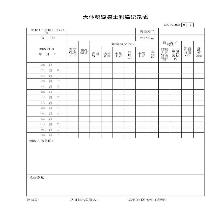 某大体积混凝土测温记录表-图一