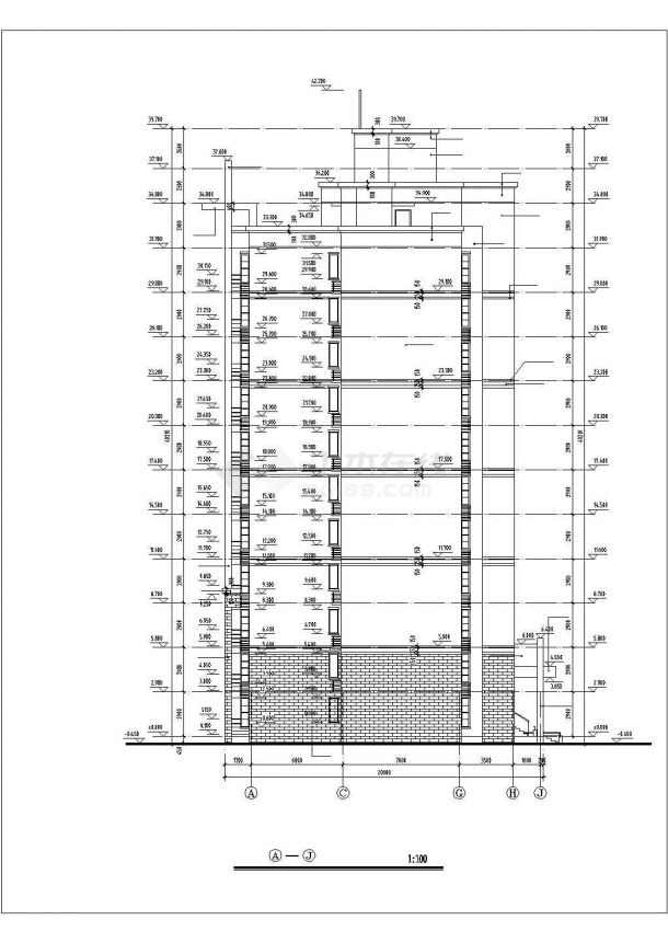 8700平米左右11层框混结构住宅楼平立剖面设计CAD图纸（含阁楼）-图一