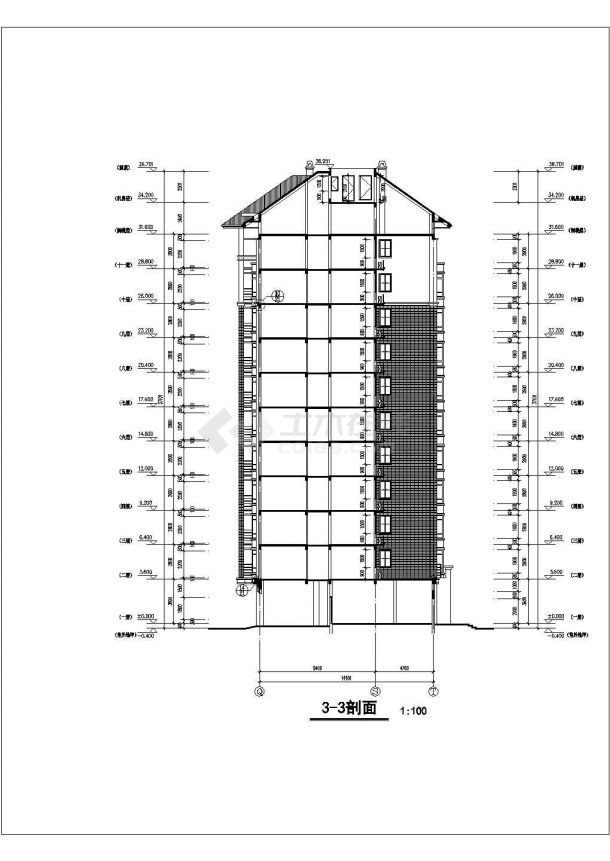 1.2万平米11层框混结构商住楼平立剖面设计CAD图纸（含阁楼/1-3层商用）-图一