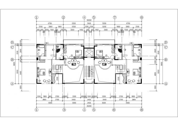 某小区11层住宅楼平面设计CAD图纸（1层2户/每户135平米左右）_图1
