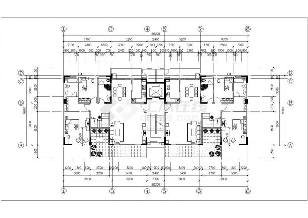 某小区11层住宅楼平面设计CAD图纸（1层2户/每户135平米左右）-图二
