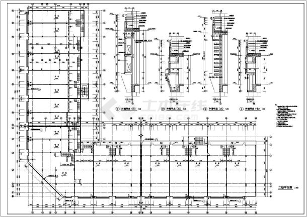 6100平米左右7层框混结构商住楼全套建筑设计CAD图纸（1-2层商场）-图一