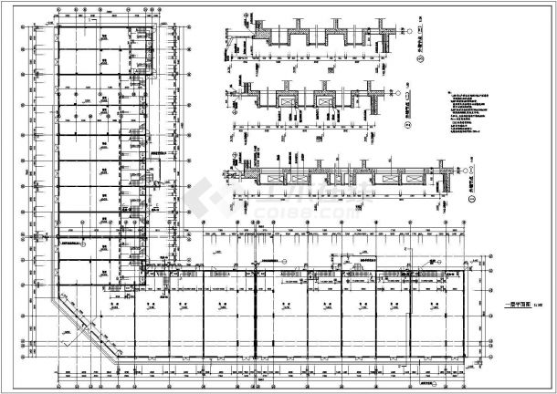6100平米左右7层框混结构商住楼全套建筑设计CAD图纸（1-2层商场）-图二