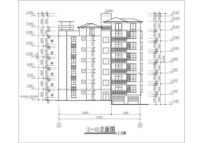 西安市卫乾新村小区6+1层砖混结构住宅楼建筑设计CAD图纸_图1