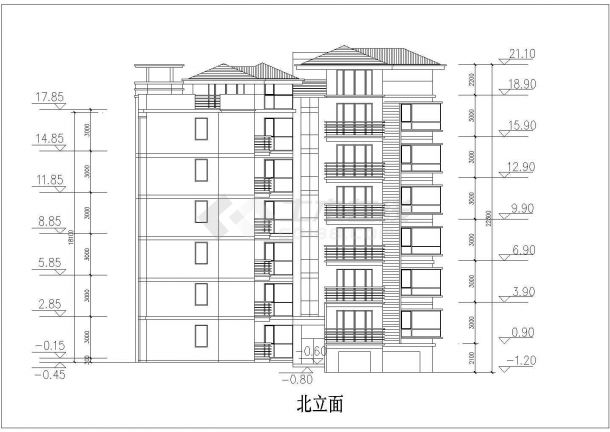 西安市卫乾新村小区6+1层砖混结构住宅楼建筑设计CAD图纸-图二