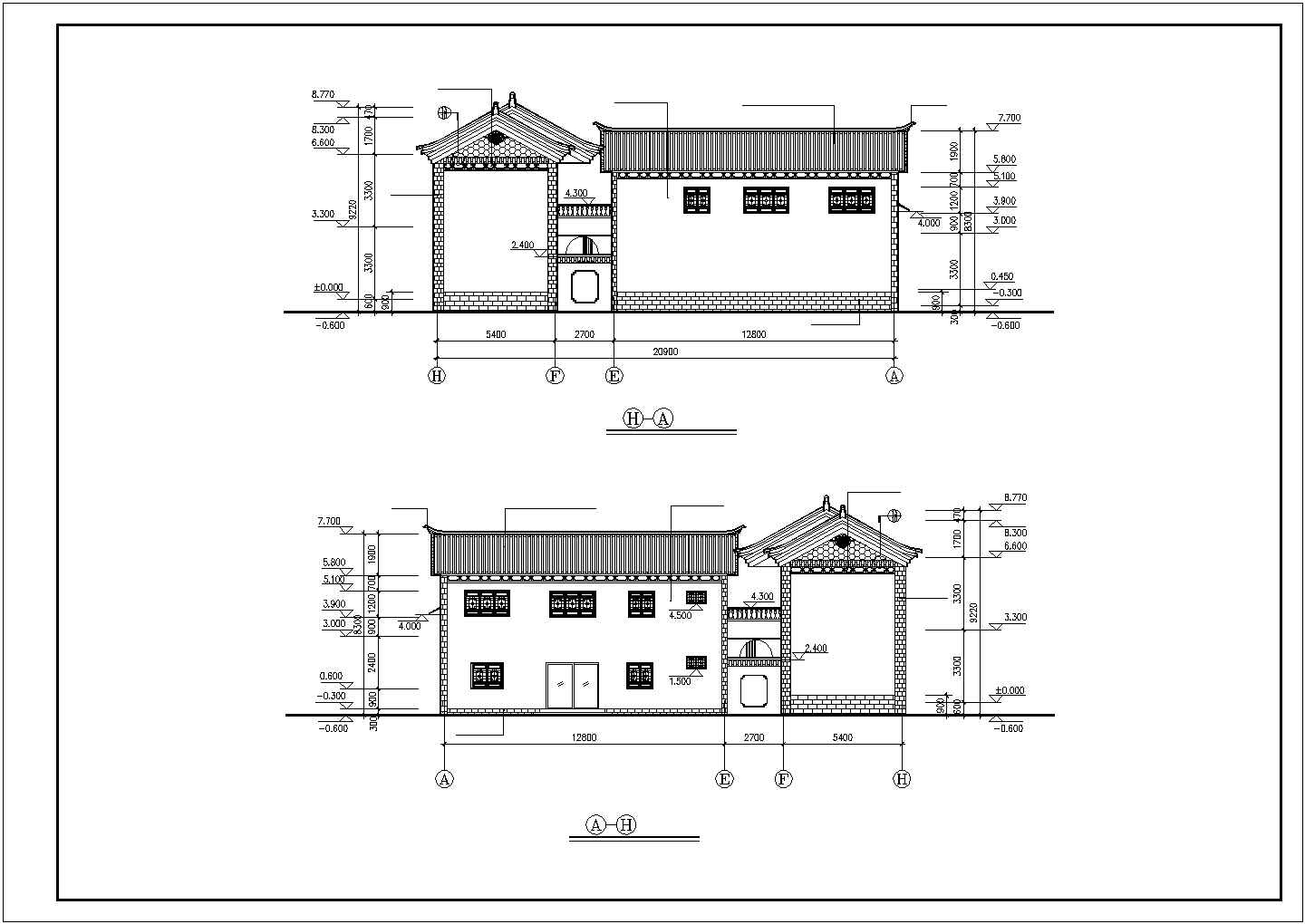 710平米2层砖混结构单体双拼别墅全套建筑设计CAD图纸