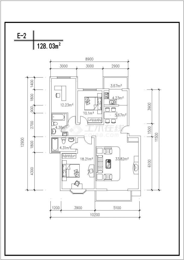 天津市某现代化小区88-130平米热门户型设计CAD图纸（共18张）-图一